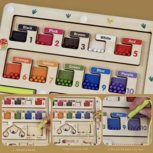 Joc Montessori Labirintul magnetic cu bile colorate si operatiuni matematice, din lemn - Img 10