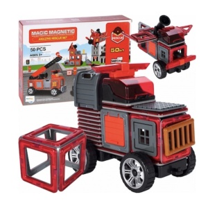 Joc STEM de constructie Magic Magnetic, Rescue Statia de pompieri, 50 piese magnetice - Img 1