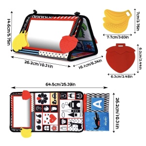 Jucarie carte Montessori bebelusi, cu oglinda, pagini fosnitoare si doua jucarii gingivale - Img 7