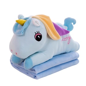 Jucarie de plus si perna cu patura inclusa, Unicornul bleu - Img 1