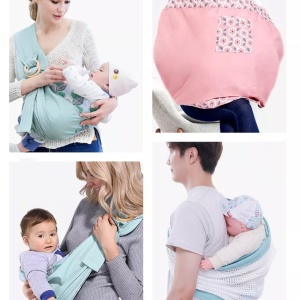 Marsupiu wrap, sling cu inele, pentru bebelusi, roz plasa - Img 4