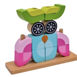 Puzzle 3D din 14 cuburi colorate, pe tije, Bufnita roz cu bleu - Img 7