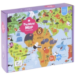 Puzzle clasic, 180 piese, Harta lumii si animalele - Img 3