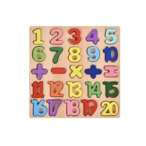 Puzzle incastru 3D cifre si semne matematice, din lemn, 20x20 cm - Img 1