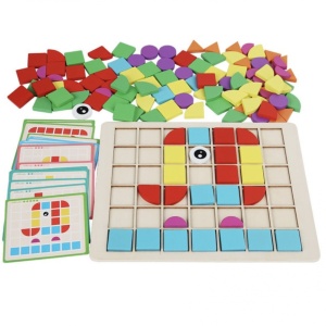 Puzzle mozaic cu piese 3D, cu 4 nivele dificultate, 120 piese, Locomotiva, din lemn - Img 5