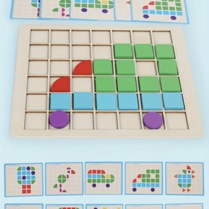 Puzzle mozaic cu piese 3D, cu 4 nivele dificultate, 120 piese, Locomotiva, din lemn - Img 9