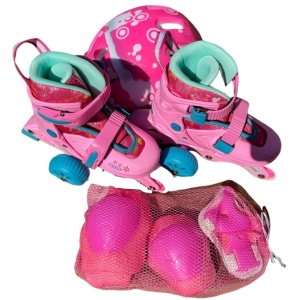 Role copii LW-R6BTS_Rz, cu roti ajutatoare, cu accesorii de protectie, masuri reglabile, roz - Img 3