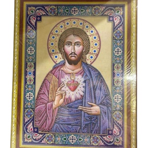 Tablou cu Diamante R8086 Inima lui Iisus, cu Umplere partiala, cu rama, 30x40 cm - Img 3