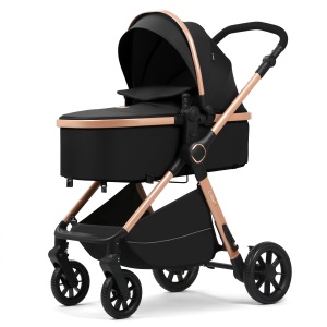 Carucior 2 in 1, F7 Negru, reversibil, pliabil compact, suspensii duble - Img 2