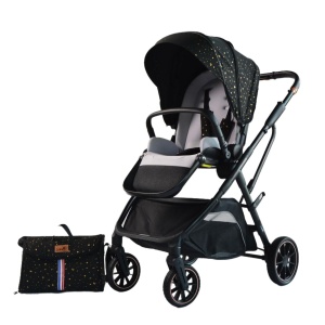 Carucior reversibil pliabil, cu husa picioare, 0-36 luni, C7 Negru cu auriu - Img 1