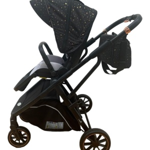 Carucior reversibil pliabil, cu husa picioare, 0-36 luni, C7 Negru cu auriu - Img 7