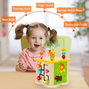 Cub cu 6 activitati Montessori, animalele salbatice cu circuit de bile Mini Animal Cube - Img 14
