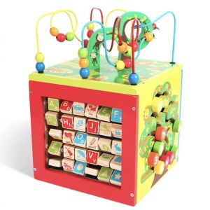 Cub cu activitati 5 in 1 Montessori, Forest Beads - Img 1