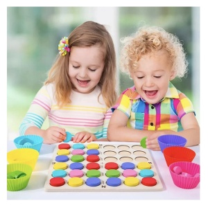Joc Montessori cu jetoane colorate de logica, memorie si asociere simetrica - Img 3