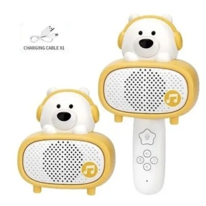 Microfon karaoke cu telecomanda, Bluetooth si incarcator cablu USB - Ursuletul alb - Img 1