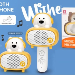 Microfon karaoke cu telecomanda, Bluetooth si incarcator cablu USB - Ursuletul alb - Img 3