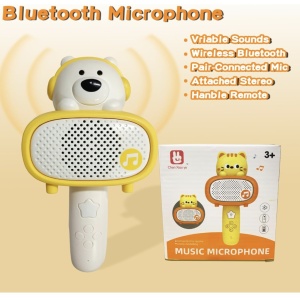 Microfon karaoke cu telecomanda, Bluetooth si incarcator cablu USB - Ursuletul alb - Img 7