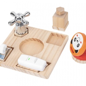 Placa Busy Board cu 5 activitati, tine-l ocupat pe bebe, din lemn - Img 2