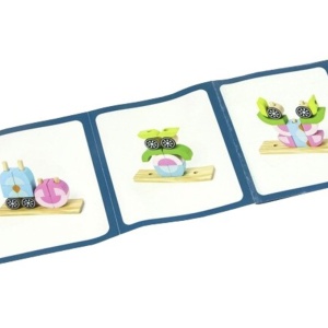 Puzzle 3D din 14 cuburi colorate, pe tije, Bufnita roz cu bleu - Img 8