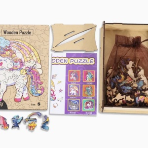 Puzzle din lemn tip mandala, Unicorn, 220 piese, 30 cm - Img 1