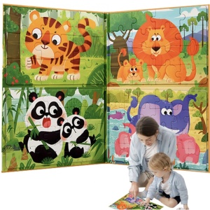 Set 4 puzzle-uri magnetice din lemn – animale salbatice, Montessori - Img 8