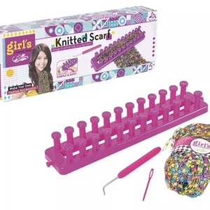 Set creatie de tricotat, cu aparat gherghef cu 2 randuri, esarfa multicolora - Img 1