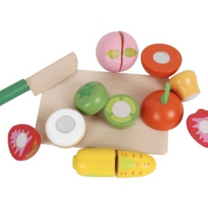 Set Cutie cu Tocator, Fructe și Legume din Lemn - Img 1