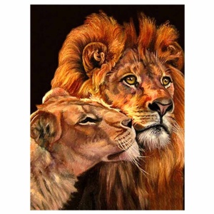 Tablou B15-31448 Goblen Diamante rotunde, 50 x 40 cm, Leul si leoaica - Img 1