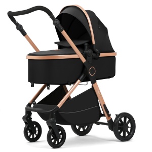 Carucior 2 in 1, F7 Negru, reversibil, pliabil compact, suspensii duble - Img 3