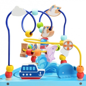 Centru cu activitati multiple Montessori, rotativ, Ocean life, 38x26x23 cm, din lemn - Img 3