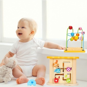 Cub cu 6 activitati Montessori, animalele salbatice cu circuit de bile Mini Animal Cube - Img 16