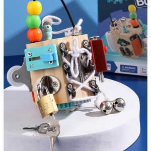 Joc Cub Busy Board cu 14 activitati, multifunctional, din lemn - Img 3