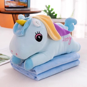 Jucarie de plus si perna cu patura inclusa, Unicornul bleu - Img 2