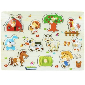 Puzzle Incastru Din Lemn Cu Animale Domestice Cu Buton Si Imagini - Img 2
