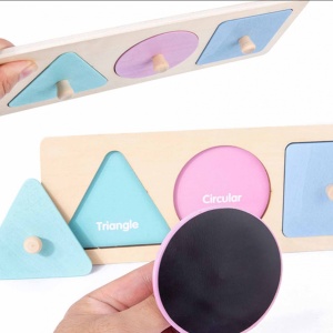 Puzzle incastru magnetic de mari dimensiuni, cu 3 Forme geometrice pastel - Img 4
