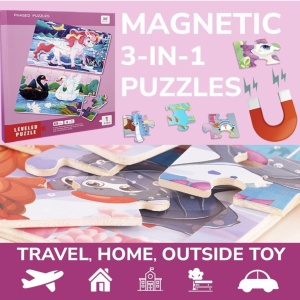 Set 4 puzzle-uri magnetice din lemn – animale, Montessori - Img 4