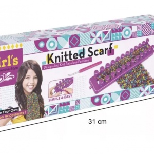 Set creatie de tricotat, cu aparat gherghef cu 2 randuri, esarfa multicolora - Img 5