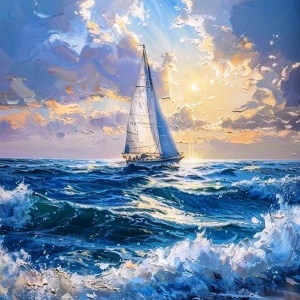 Tablou PM758 Picteaza Dupa Numere, cu rama, 40x50 cm, Barca in mare - Img 1