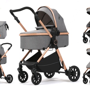 Carucior 2 in 1, F7 Gri, reversibil, pliabil compact, suspensii duble - Img 1