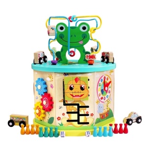 Cub interactiv 9 in 1 Montessori, Broscuta din lemn - Img 1