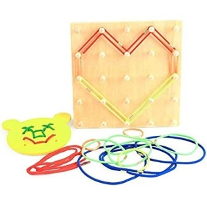 Joc din lemn Montessori Geoboard Snururi si Elastice cu 2 table - Img 8