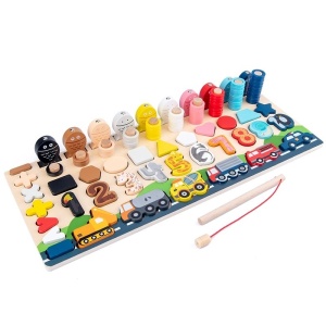 Joc Logarithmic Montessori 7 in 1, cu cifre, forme si vehicule, din lemn - Img 4
