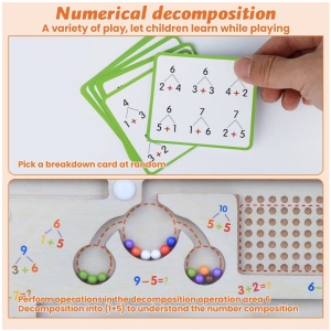 Joc Montessori Labirintul magnetic cu bile colorate si operatiuni matematice, din lemn - Img 5