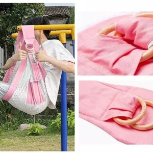 Marsupiu wrap, sling cu inele, pentru bebelusi, roz plasa - Img 3