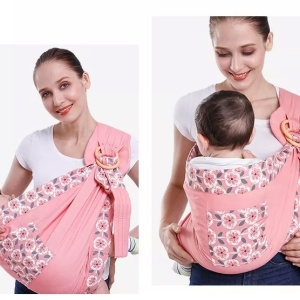 Marsupiu wrap, sling cu inele, pentru bebelusi, roz - Img 4