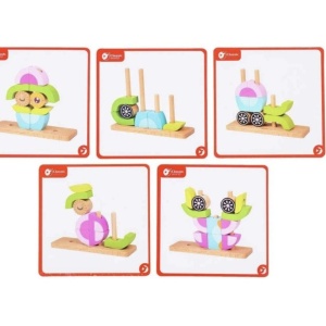 Puzzle 3D din 14 cuburi colorate, pe tije, Bufnita roz cu bleu - Img 10