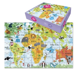 Puzzle clasic, 180 piese, Harta lumii si animalele - Img 2