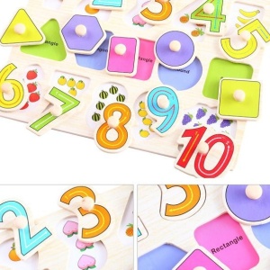 Puzzle Si Incastru Din Lemn Cu Cifre Si Forme Geometrice Cu Buton Si Imagini - Img 3