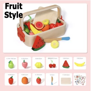 Set Cutie de tip Cos cu Tocator și Fructe, cu stickere, din Lemn - Img 3