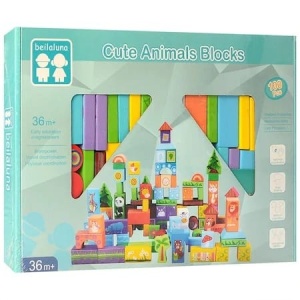 Set de constructie 100 Cuburi din lemn - Animale Salbatice - Img 3